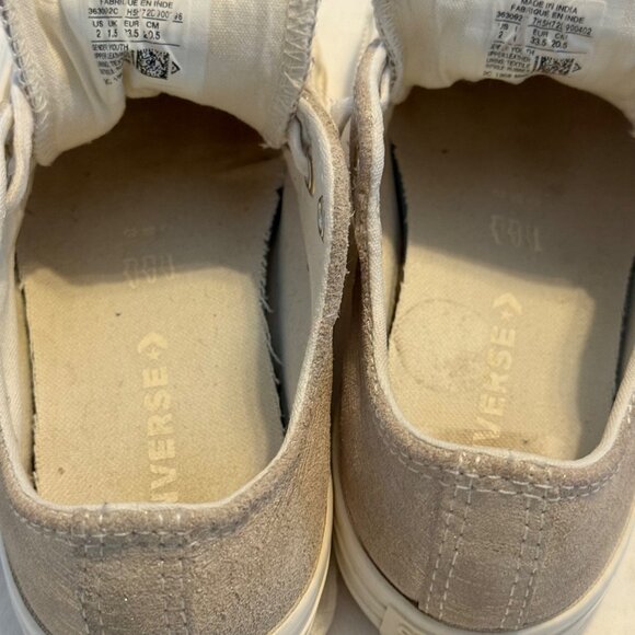 SIZE 2 Girls Converse Gold Metallic Threads Egret White Suede Leather Low Sneake - Picture 5 of 9
